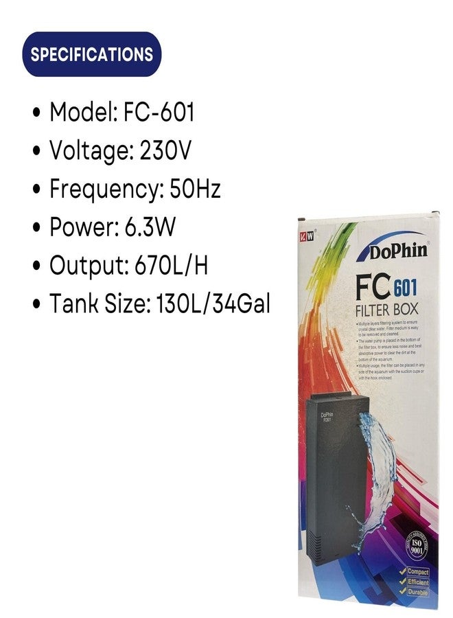 صندوق فلتر داخلي TUNAI Dophin FC-601 لأحواض أسماك الزينة | مناسب للمياه العذبة والمالحة | معدل التدفق: 670 لتر/ساعة | مناسب لأحواض سعة 130 لترًا - Image 4